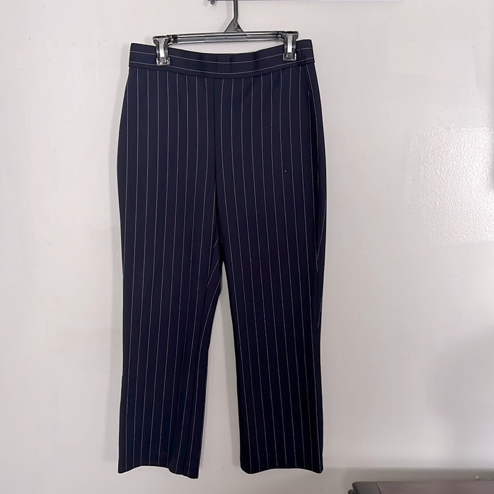 Dress Pants- Brand Jones NewbYork- Size L (Stretchy)- Color Navy w/white stripes